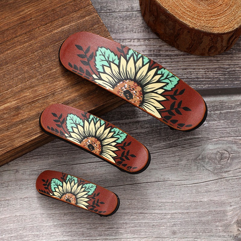 Sunflower Hair Clip Factory - 3pcs/set Vintage Multicolor Sunflower Cow Head Hair Clip