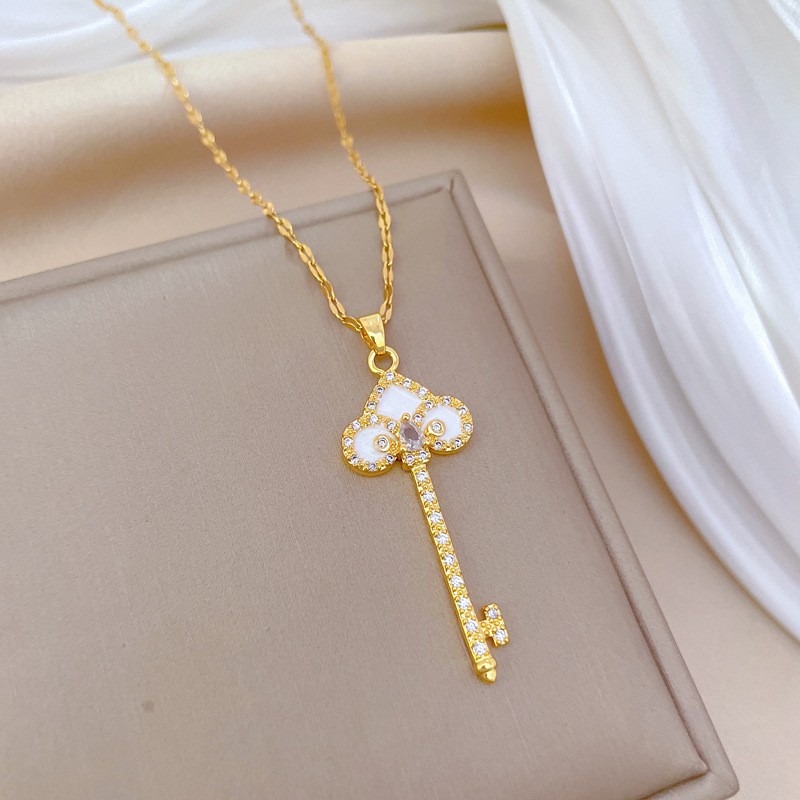 Pendant Necklace Factory - Minimalist Key Pendant Water Drop Stainless Steel Gold Plated