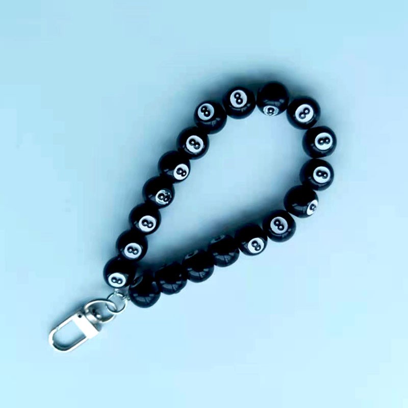 Phone Chain Supplier - Simple Alloy Door Buckle Black 8 Lanyard Beaded Mobile Phone Chain