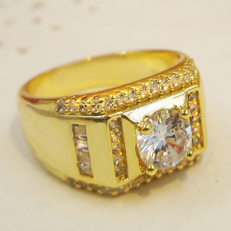 Diamond Ring Supplier - Hot Fashion Copper Plated Real Gold Ring Men's Diamond Micro-inset Zircon