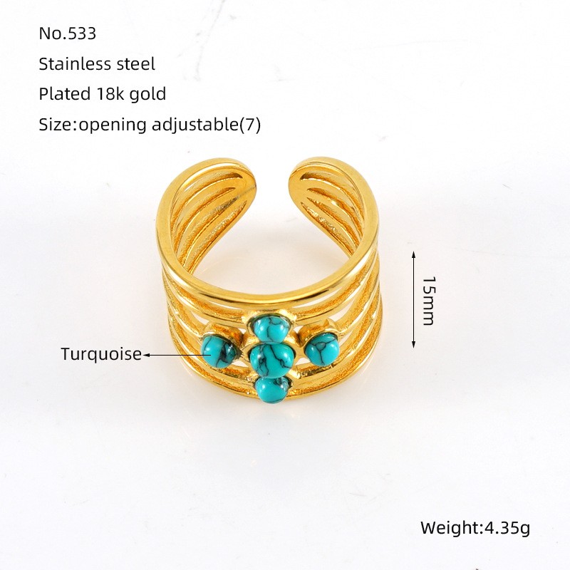 Malachite Ring Supplier - Vintage Stainless Steel Plated 18K Gold Set Malachite Adjustable Ring