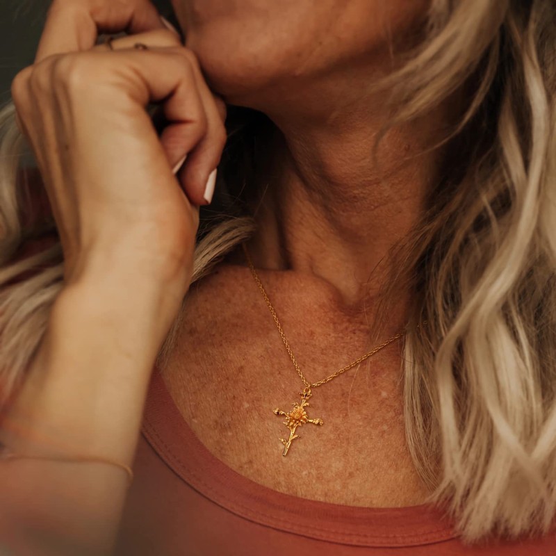 Birth Flower Manufacturer - Copper Plated Real Gold 12 Months Cross Birth Flower Necklace Gift