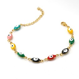 Devil's Eye Bracelet Manufacturer - Charm Colored Devil's Eye Round Glass Bead Stainless Steel