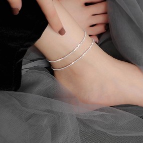 Silver Anklet Factory - 925 Sterling Silver Thin Minimalist Plated Shiny Chains Anklet for Women