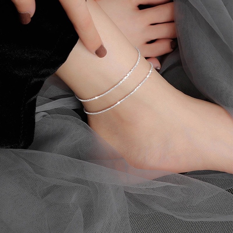 Silver Anklet Factory - 925 Sterling Silver Thin Minimalist Plated Shiny Chains Anklet for Women