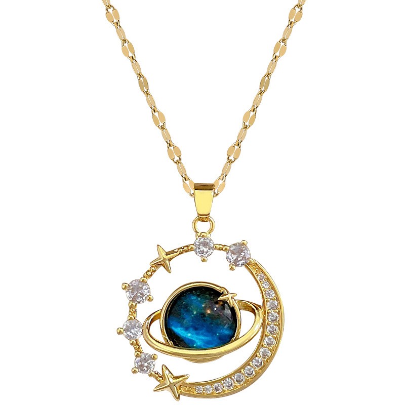 Choker Necklace Manufacturer - Wholesale Tarnish Free 18k Gold Plated Starry Planet Pendant