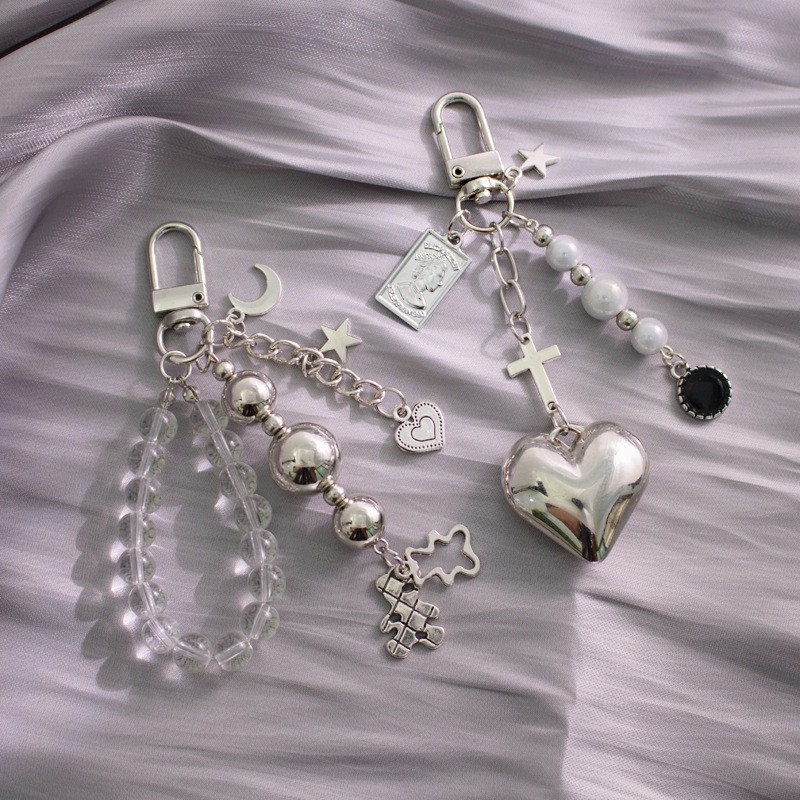 Bag Keychain Manufacturer - Ins Sweet Cool Wind Beaded Stars Moon Bag Key Chain Metal Pendant