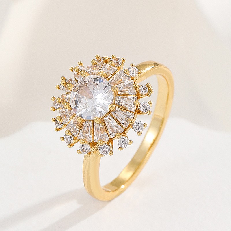 Lucky Grass Ring Supplier - 18K Real Gold Color Lucky Grass Diamond Ring Rotatable Adjustable