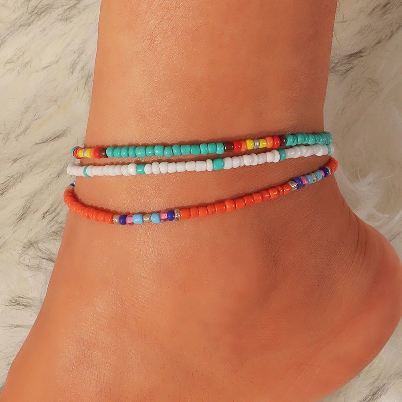 Beaded Anklets Manufacturer - High Quality 3pcs/set Colorful Beaded Letter Anklets for Women