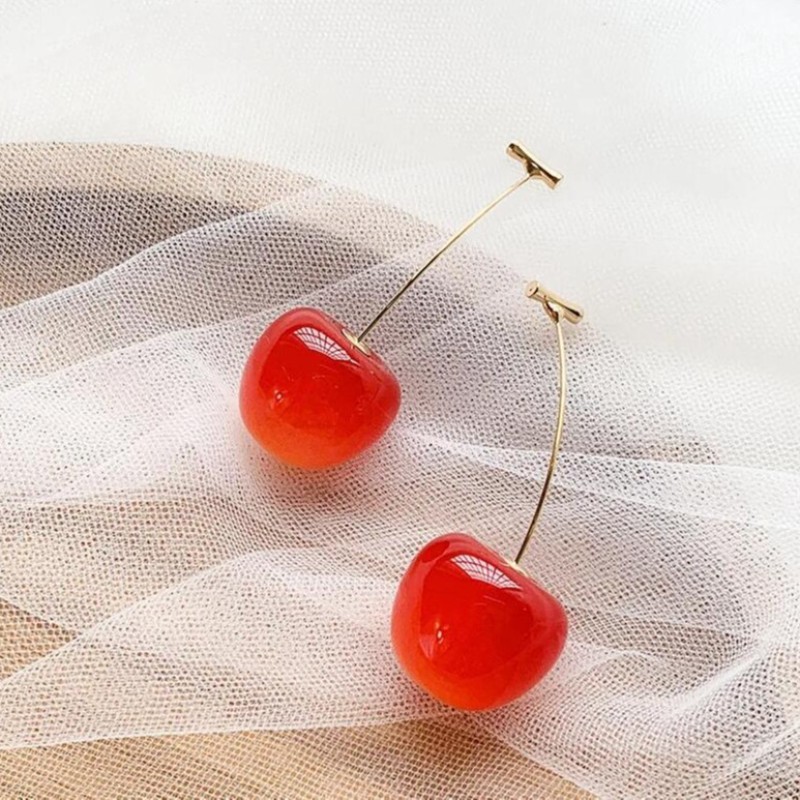 Cherry Earrings Supplier - Creative Fashion S925 Silver Needle Cherry Fruit Pendant Long Earrings