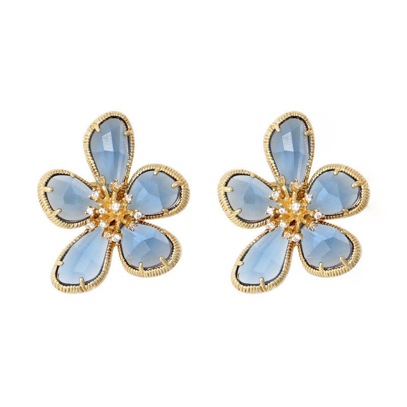 Crystal Flower Earrings Supplier - S925 Silver Pin Exaggerated Crystal Flower Earrings Diamond-set