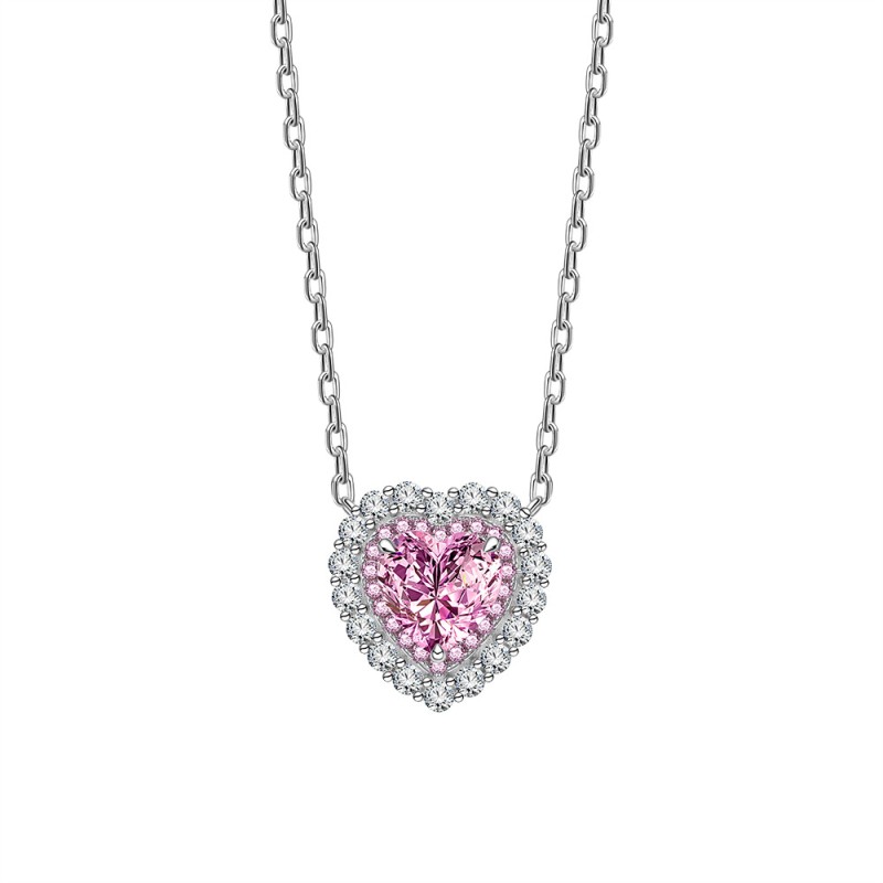 Heart Necklace Factory - New Design Pink Yellow Heart S925 Silver Crystal Heart Pendant