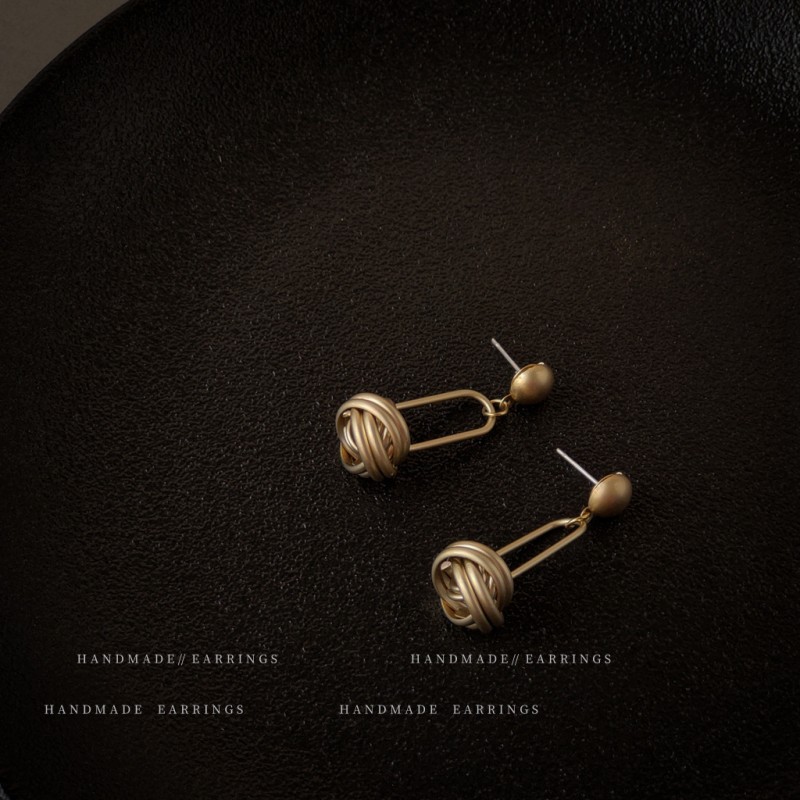 Knot Earrings Manufacturer - High Quality Copper Alloy Matte S925 Silver Needle Knot Earrings