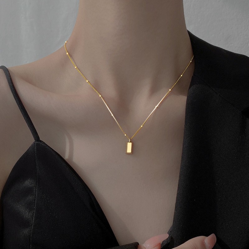 Gold Bar Necklace Manufacturer - Yiwu Factory 925 Sterling Silver Clavicle Chain Gold Bar Zircon