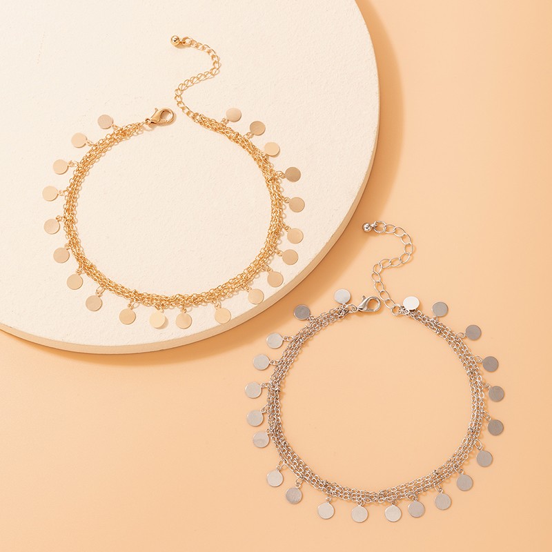 Wafer Anklet Supplier - Luxury Charms Gold Wafer Tassel Bling Anklets for Women Alloy Metal