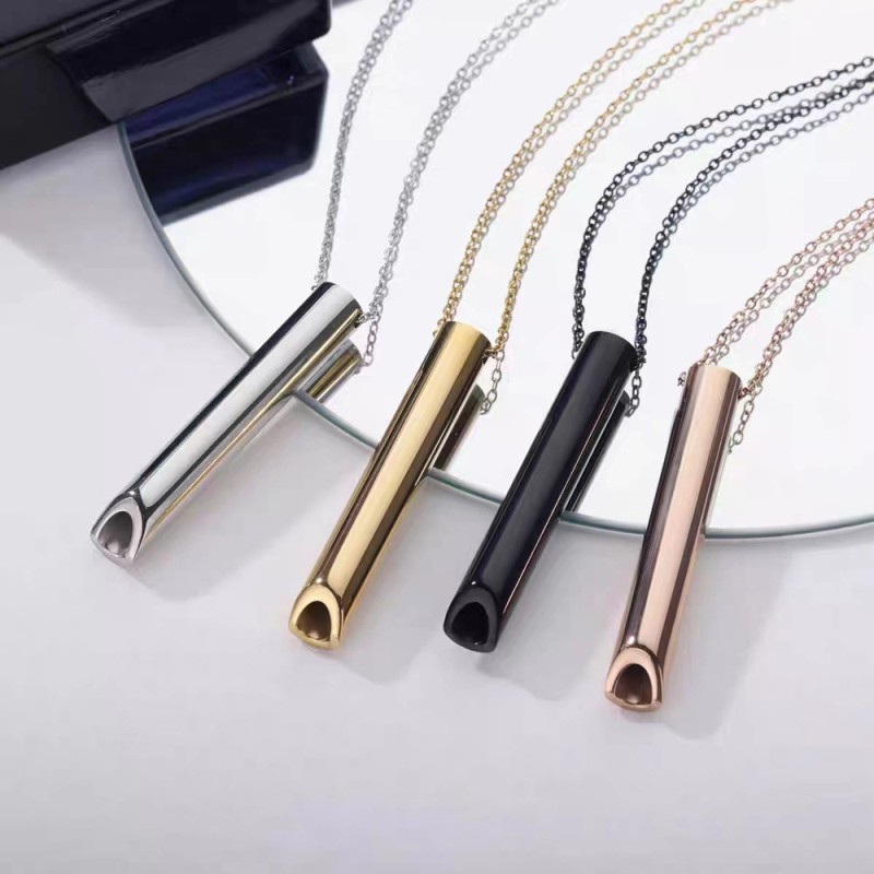 Breath Necklace Factory - Stainless Steel Mindful Breath Necklace Stereo Whistle Meditation