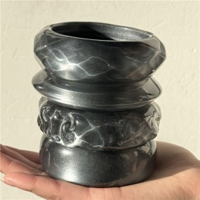 Resin Bracelet Factory - 2025 Futuristic Tech Round Grey-Black Minimalist Geometric Bangle