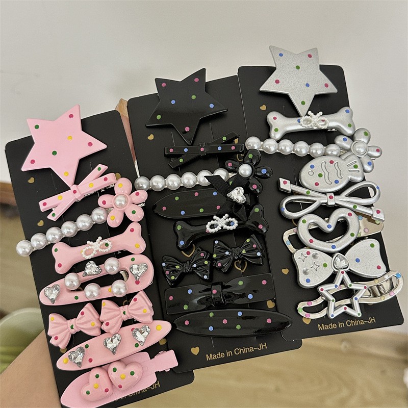 Hair Clip Supplier - 8pcs/set Metal Acrylic Makeup Clips Star Bow Charm Face Wash Clip