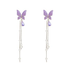 Butterfly Earrings Supplier - Fashion S925 Silver Needle Earrings Butterfly Pearl Studs Diamond