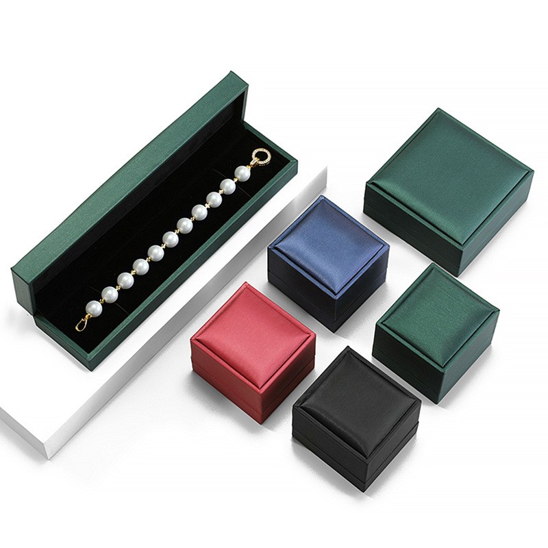 Packaging Box Manufacturer - Luxury Black Grey PU Leather Ring Pendant Necklace Box Bracelet Box