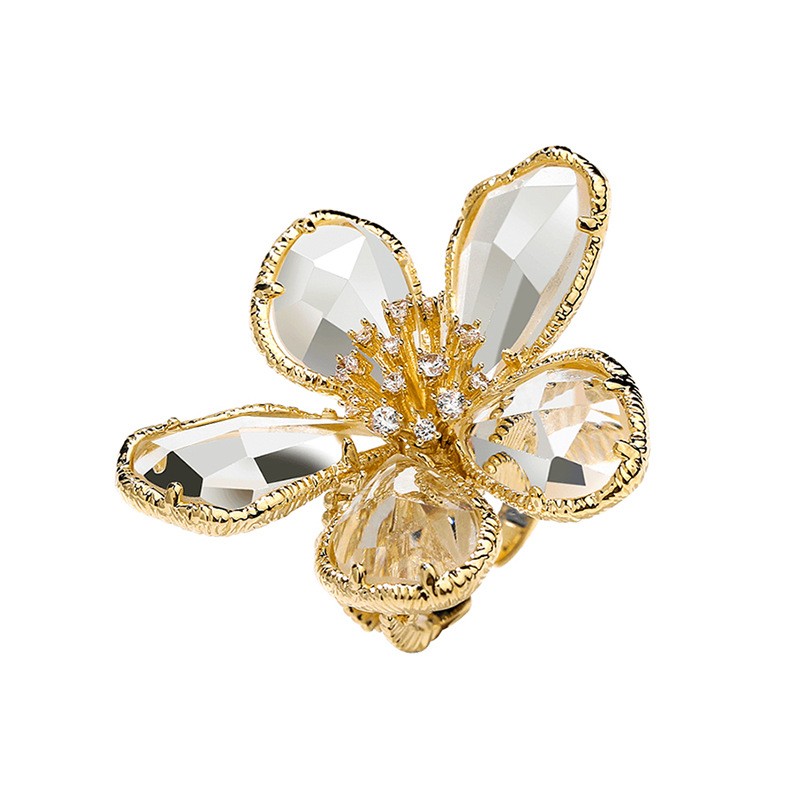 Crystal Flower Ring Factory - Personality Exaggerated Crystal Flower Ring Women's Adjustable