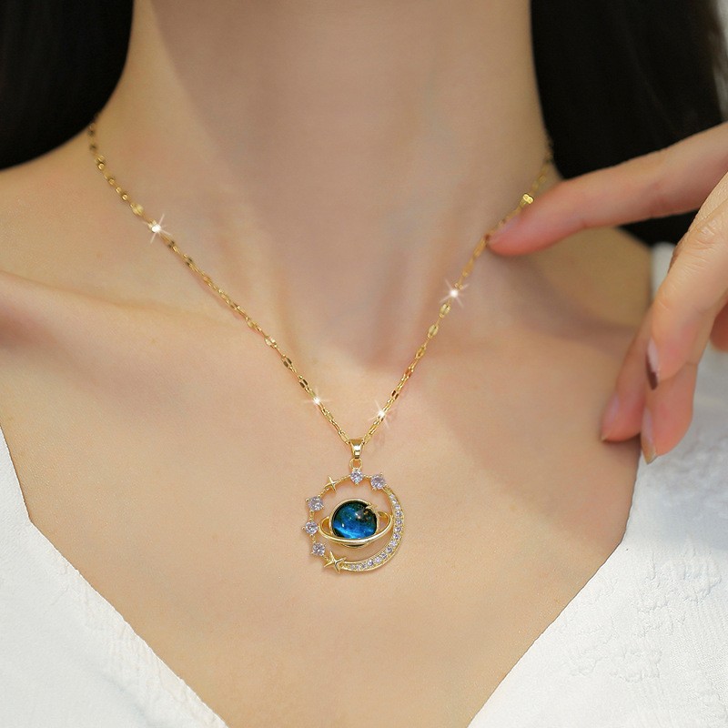 Choker Necklace Manufacturer - Wholesale Tarnish Free 18k Gold Plated Starry Planet Pendant