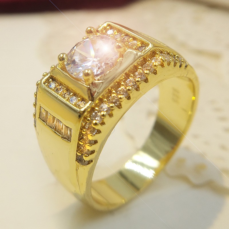 Diamond Ring Supplier - Hot Fashion Copper Plated Real Gold Ring Men's Diamond Micro-inset Zircon