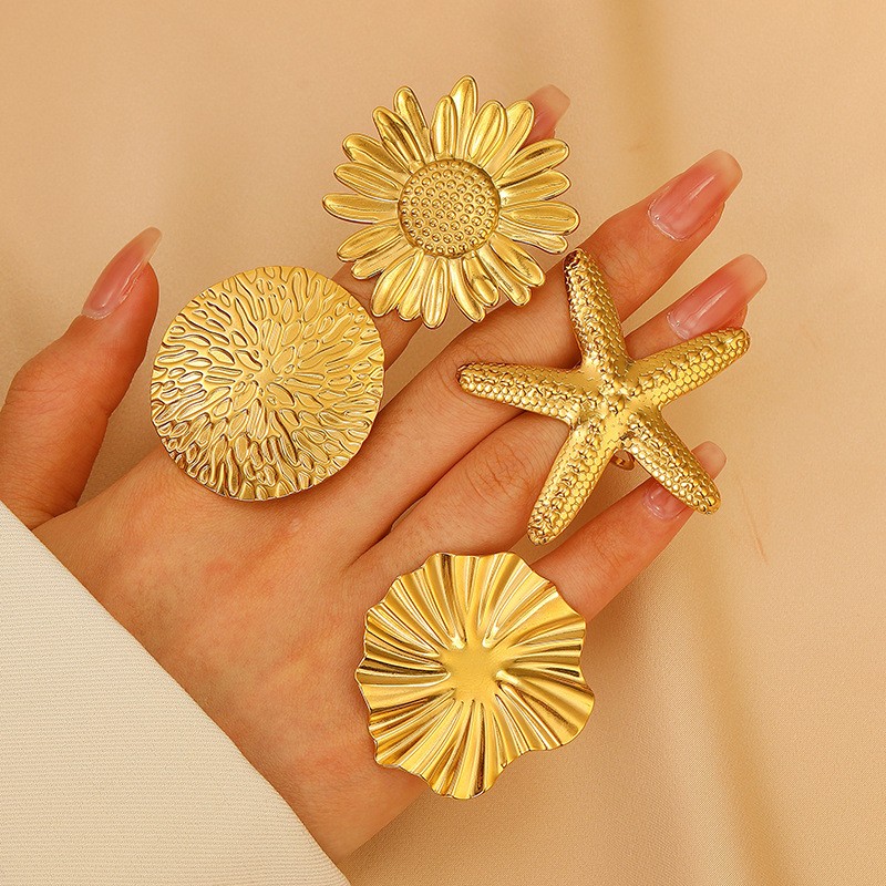 Sunflower Ring Manufacturer - High Quality Non-fade Exaggerated Stainless Steel Sunflower Ring