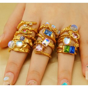 Moonstone Ring Factory - Vintage Stainless Steel Plated 18k Gold Moonstone Adjustable Ring