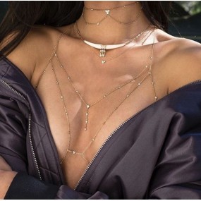 Body Chain Supplier - Sexy Exaggerated Beach Casual Crystal Pendant Tassel Bra Body Chain