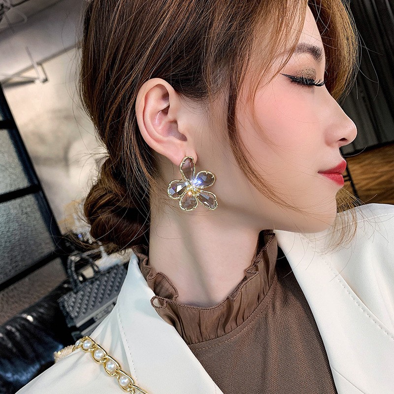 Crystal Flower Earrings Supplier - S925 Silver Pin Exaggerated Crystal Flower Earrings Diamond-set