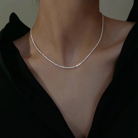 Popular Necklace Supplier - Wholesale Popular 925 Sterling Silver Sparkling Clavicle Chain Choker