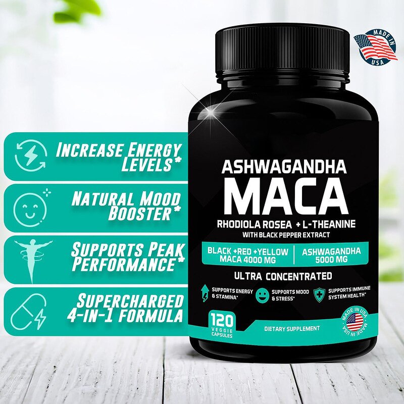 Maca Root Capsules Manufacturer - 4000mg Maca & 5000mg Ashwagandha for Energy, 120 Capsules