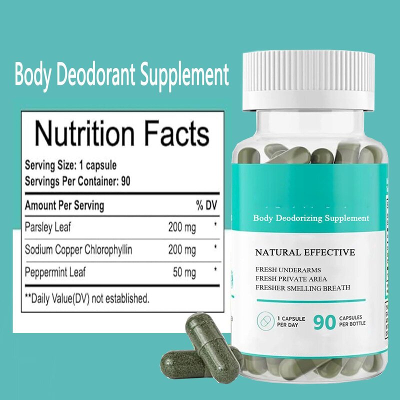 Body Deodorant Supplement Manufacturer - 90 Capsules with Parsley Leaf & Chlorophyllin