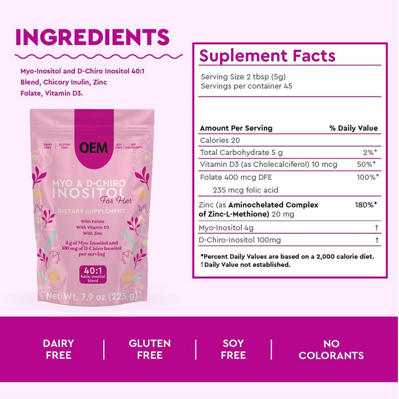 Inositol and D-erythrose Manufacturer - with Folic Acid and Vitamin D3, 225g Sachet