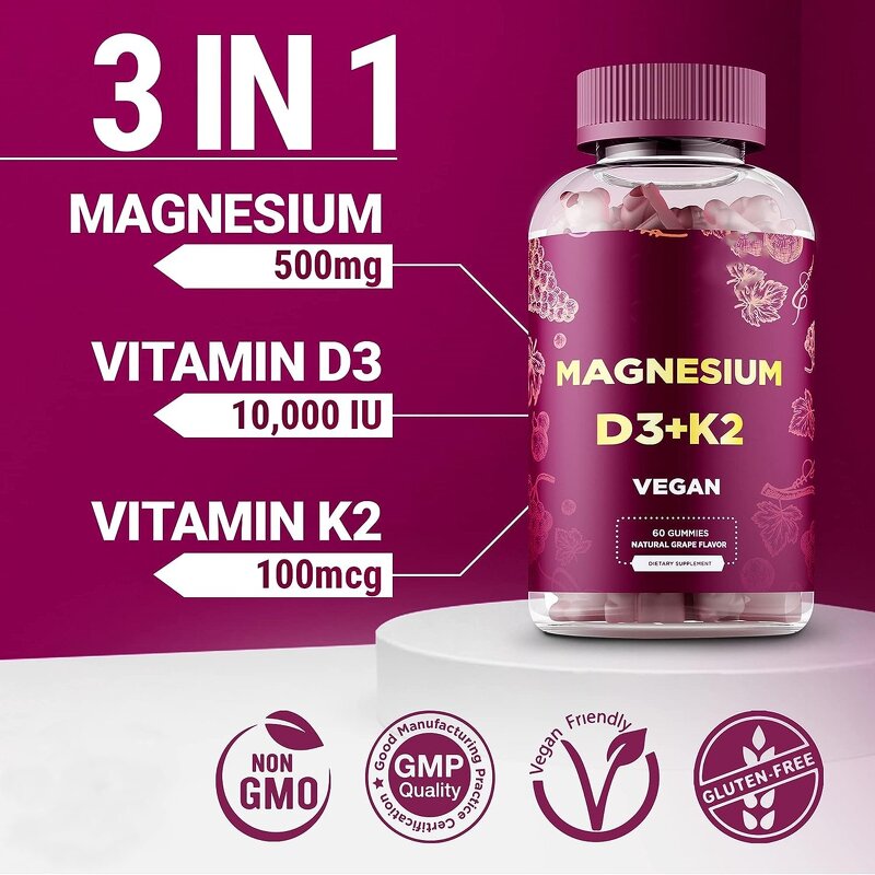 Magnesium Gummies Manufacturer - 500mg Magnesium Citrate with Vitamin D3 & K2 for Adults