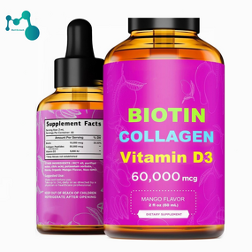 Liquid Biotin Collagen Peptides Manufacturer - 60,000mcg with Vitamin D3 & MCT Oil for Hair, Skin & Nails