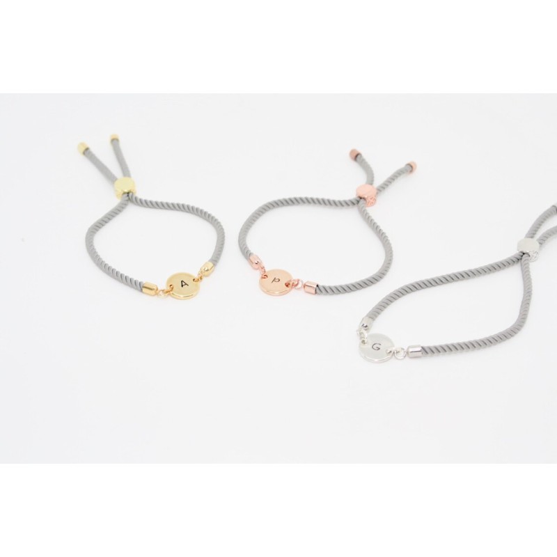 Initial Heart Bracelet Factory - Personalized Stainless Steel Initial Heart Charm Rope Cord Bracelet for Valentines