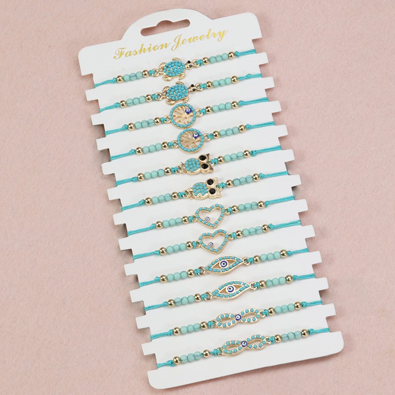Owl Charm Bracelet Factory - Turquoise Evil Eye Owl Charm Bracelet Set Turtle Owl Heart Charms for Women