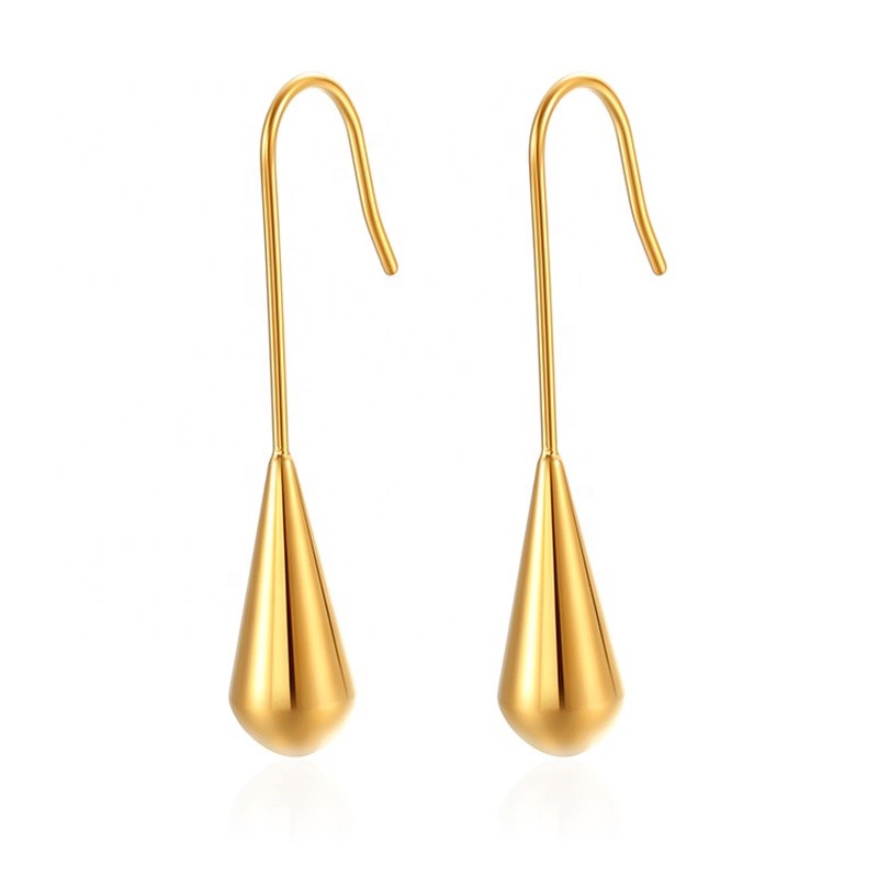 Tear Drop Earrings Factory - Wholesale Chunky 18k Gold Stainless Steel Tear Drop Earrings Women Fashion Hollow Drop