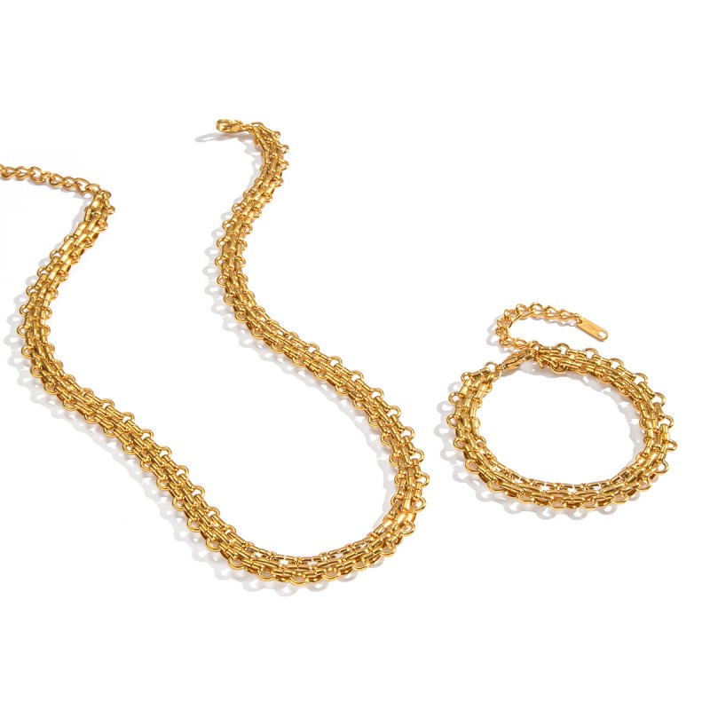 Thick Chain Set Manufacturer - Stainless Steel 18k Gold Statement Thick Chain Twisted Knotted Necklace Bracelet Set