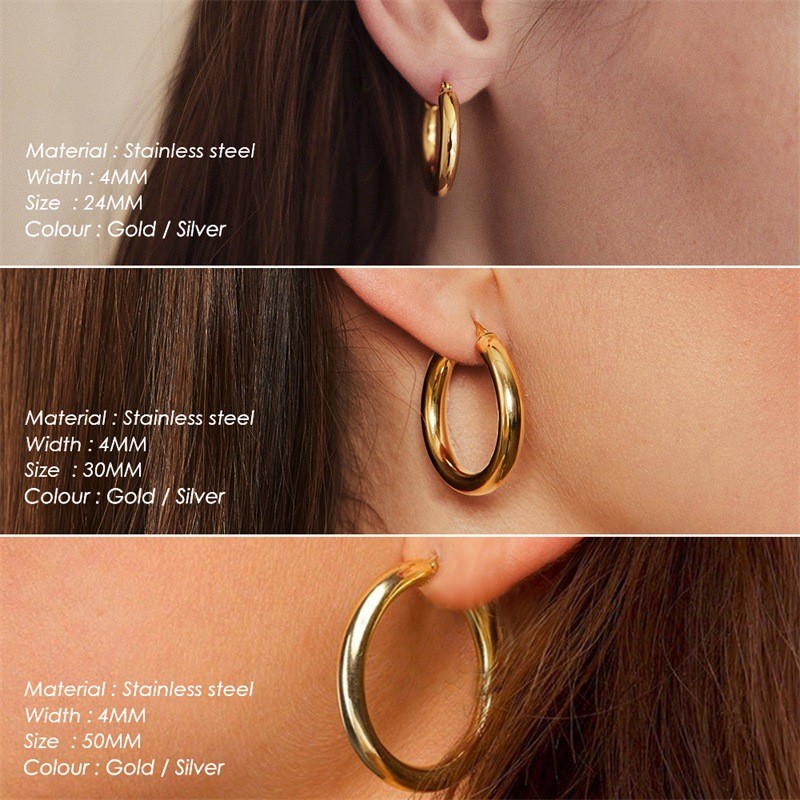 Smooth Hoop Earrings Supplier - Statement Women Elegant Jewelry Waterproof Round Smooth Hoop Daily Wear