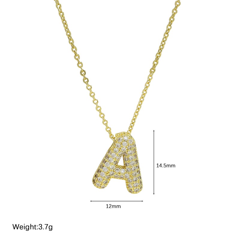 3D Puff Necklace Factory - New Arrival Fashion Jewelry Gold 3D Puff Zirconia Diamond Initial Balloon Letters