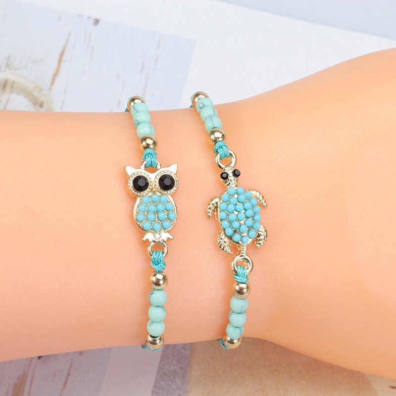 Owl Charm Bracelet Factory - Turquoise Evil Eye Owl Charm Bracelet Set Turtle Owl Heart Charms for Women