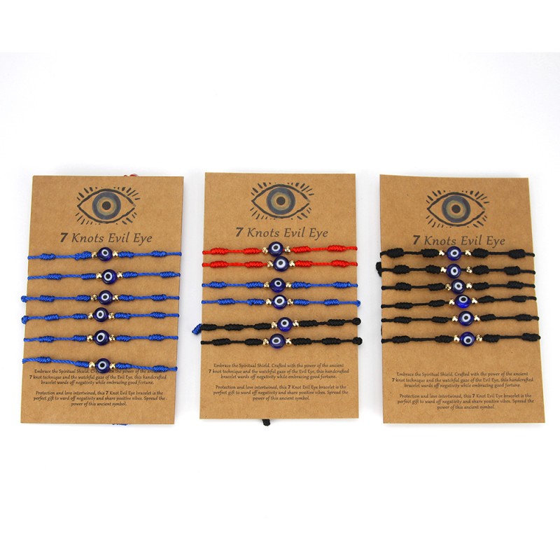 Evil Eye Bracelet Manufacturer - 7 Knots Evil Eye Bracelet Set Red Rope Protection Handmade Spiritual Shield