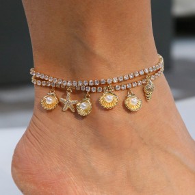 Starfish Anklet Manufacturer - 2025 Summer Bohemian Starfish Shell Tennis Chain Anklet Beach Foot Jewelry