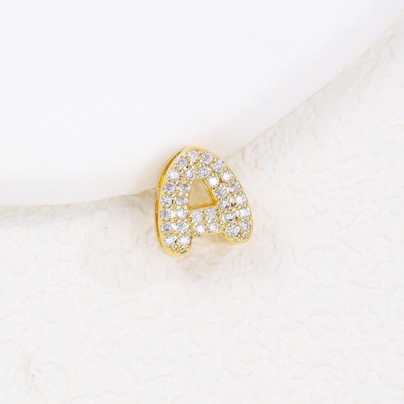 Initial Necklace Factory - Mini Bubble Letter Initial Necklace Gold Diamond Alphabet Balloon Letter for Women