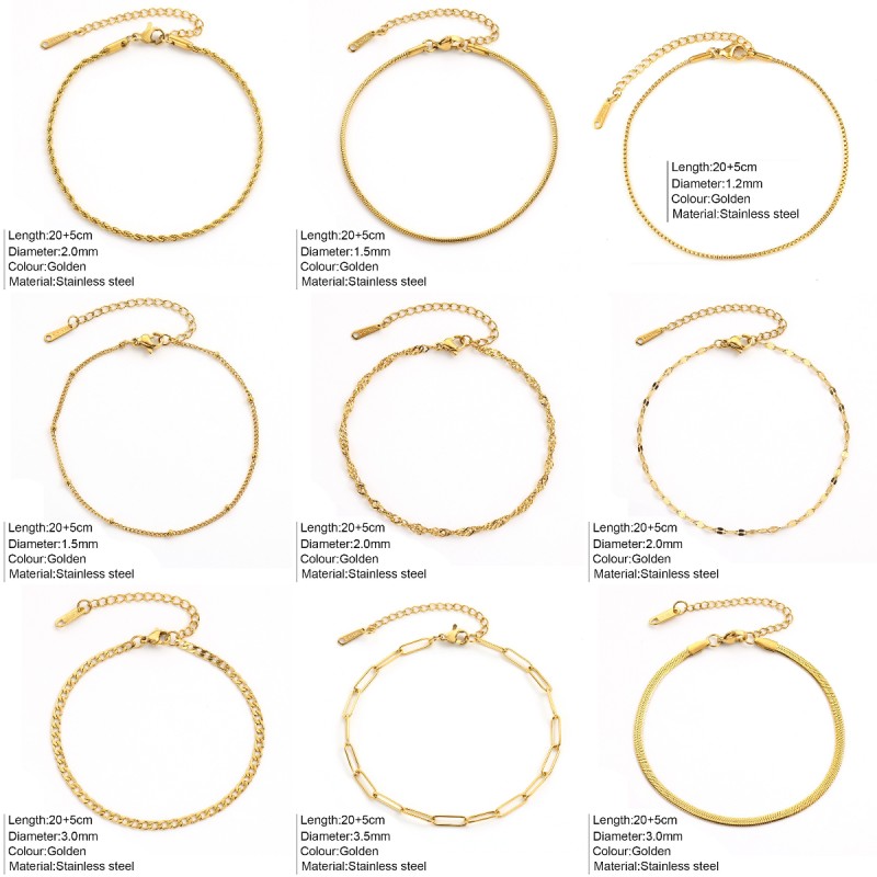 Assorted Anklets Supplier - Dainty Chain Assorted Styles Stainless Anklets Gold Pvd Plated Summer Foot Accessories