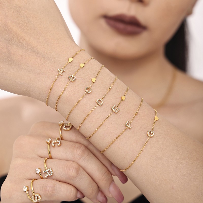 Open Ring Set Factory - Summer 2025 New Open Ring Titanium Steel Necklace Zircon Colorfast Earrings Bracelets Set