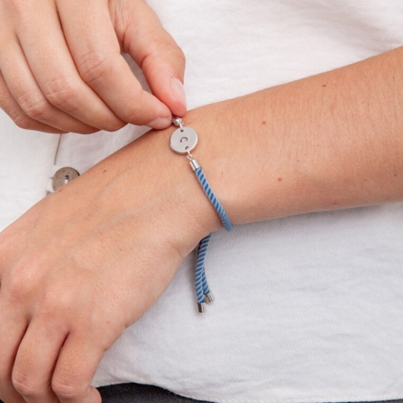 Initial Heart Bracelet Factory - Personalized Stainless Steel Initial Heart Charm Rope Cord Bracelet for Valentines